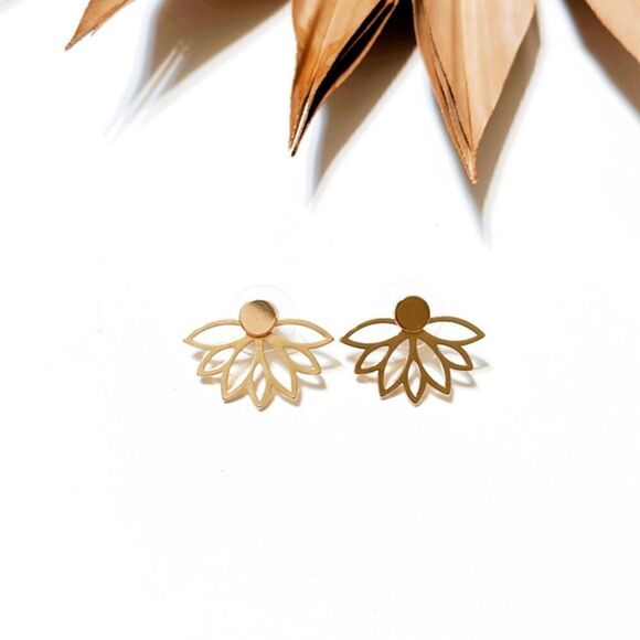 Gold lotus stud earrings #792 - Picture 2 of 4